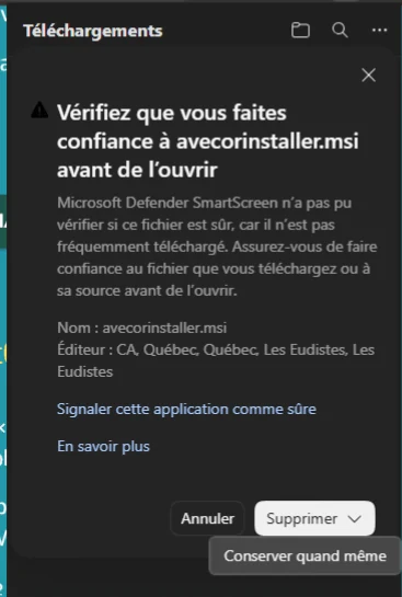 4. La flèche de « Supprimer » propose « Conserver quand même ».