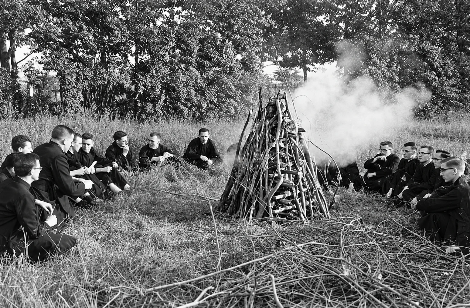 Séminaristes et feu de camp